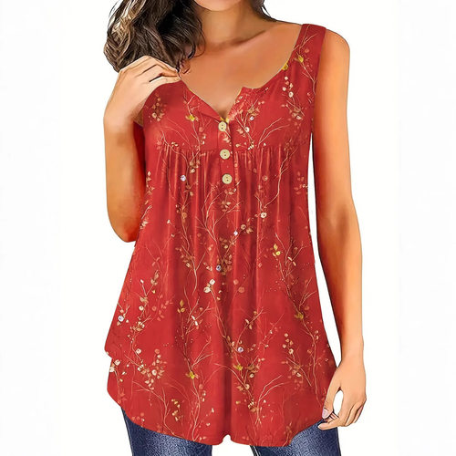 2026 T-shirt Sleeveless Loose Shirt Button Women's V-neck Ve