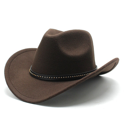 Flat-top Western Cowboy Hat Brown-colored Woolen Jazz Top Ha