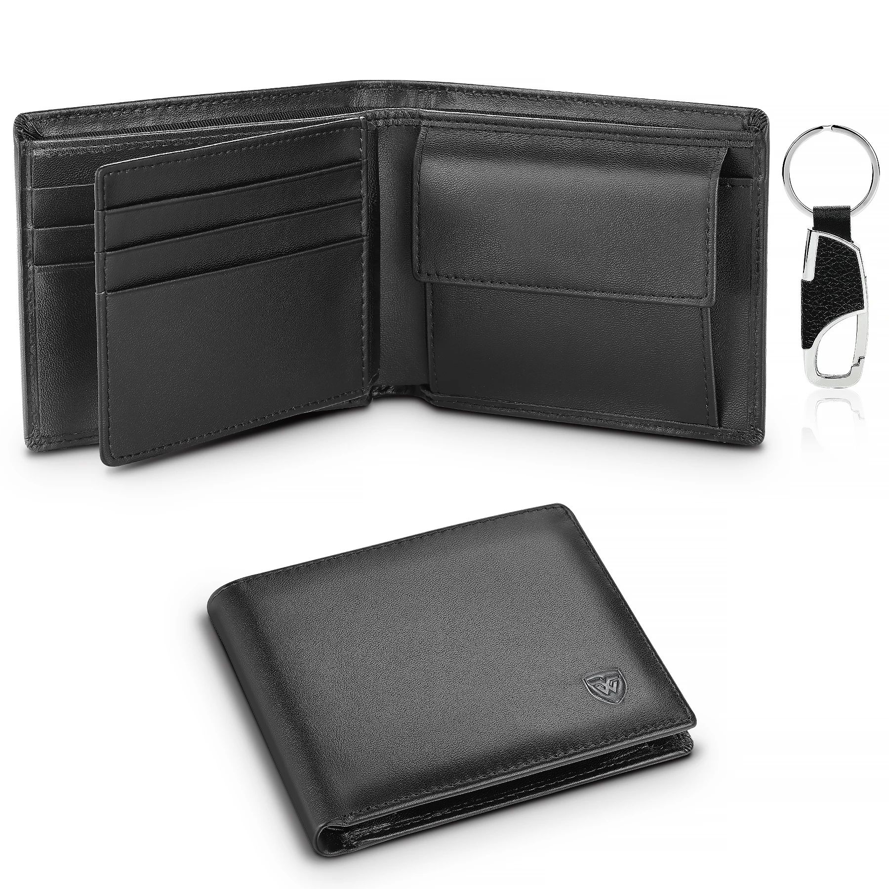 Genuine Leather Wallet Men Classic Black Soft Purse Coin Poc-封面