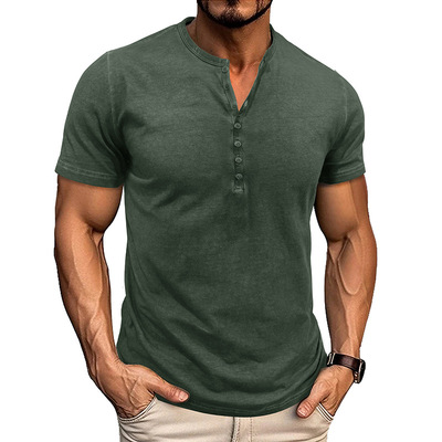 Crewneck Men's Short-sleeved Fried lor Retro Henry T-shirt B