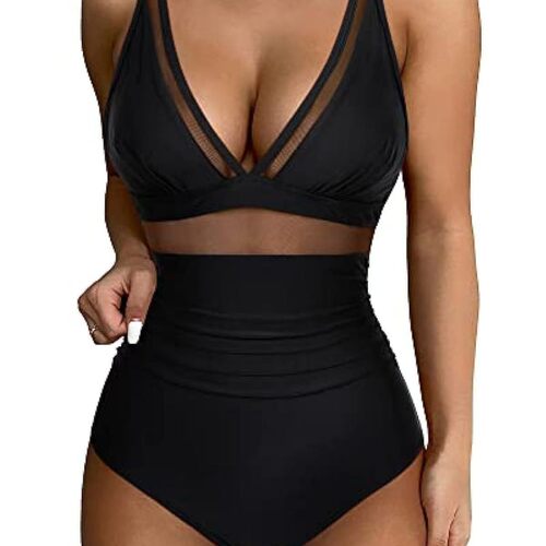 2026temu Sport Swimsuit With Chest Pad Women Split Sexy Mesh