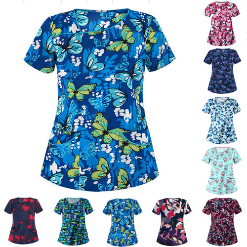 Super 9 Express Women's Printed V-neck Short Sleeve Pocket T