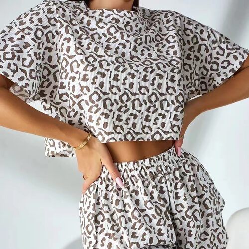 Spot Leopard Print Ladies Fashion Short Sleeve Shorts Sexy S