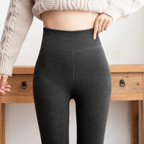 Fleece-lined Thickened Thread tton Vertical Striped Leggings