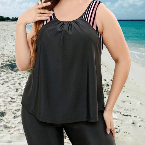 Plus-size Women’s Tankini ver-up, Two-piece Capri Pants Set