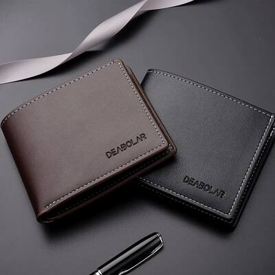 Pu Leather Men Short Wallet Thin Style Folding Young Men Cre