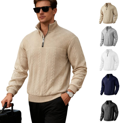 Knitted Jacquard Braid Pullover Stand llar Half Pull Even Wa