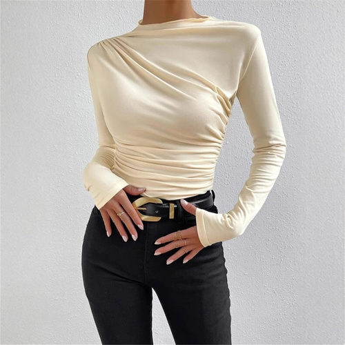 2026 Solid-color Slim-fit Versatile Pleated Design T-shirt F