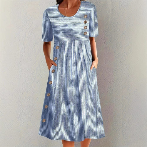 2026 Printed Long Dress With Pockets And Buttons