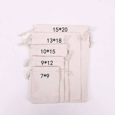 100pcs/Lot Natural Cotton Bags 7x9 9x12 10x15 13x18 15x20cm