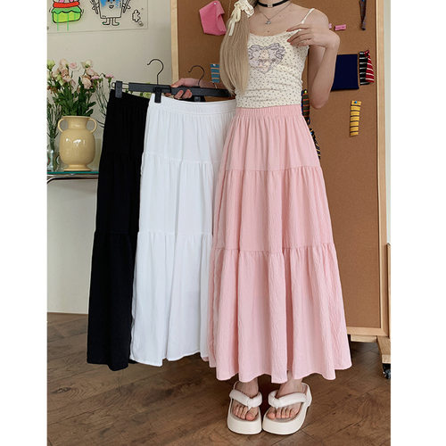 White Cake Skirt Korean Style  Style High Waist Slimming Ver