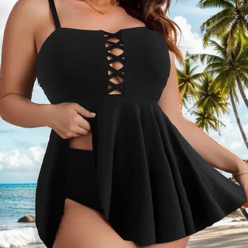 Plus-size Sexy Backless Dress-style Two-piece Swimsuit For W