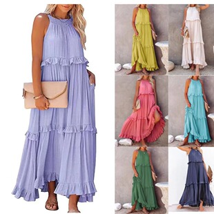 2026 Resort-style Flowing Long Dress With Ruffled Hem For Wo