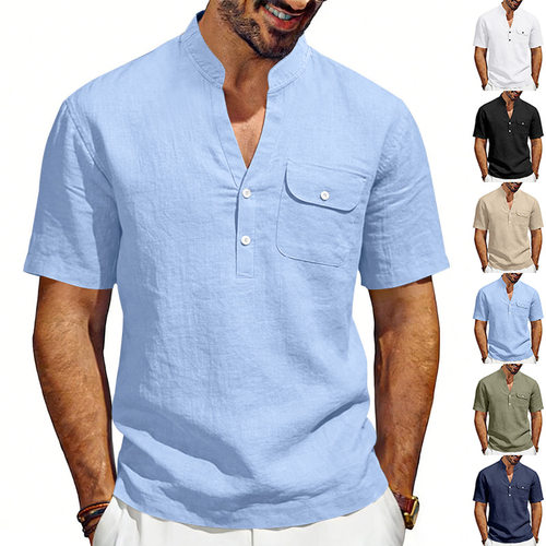 Men's Solid lor Linen T-shirt Simple Casual Workwear V-neck