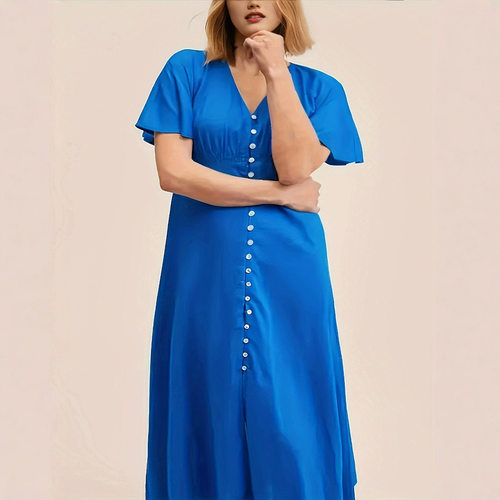 Elegant Waist V-neck Vacation Dress