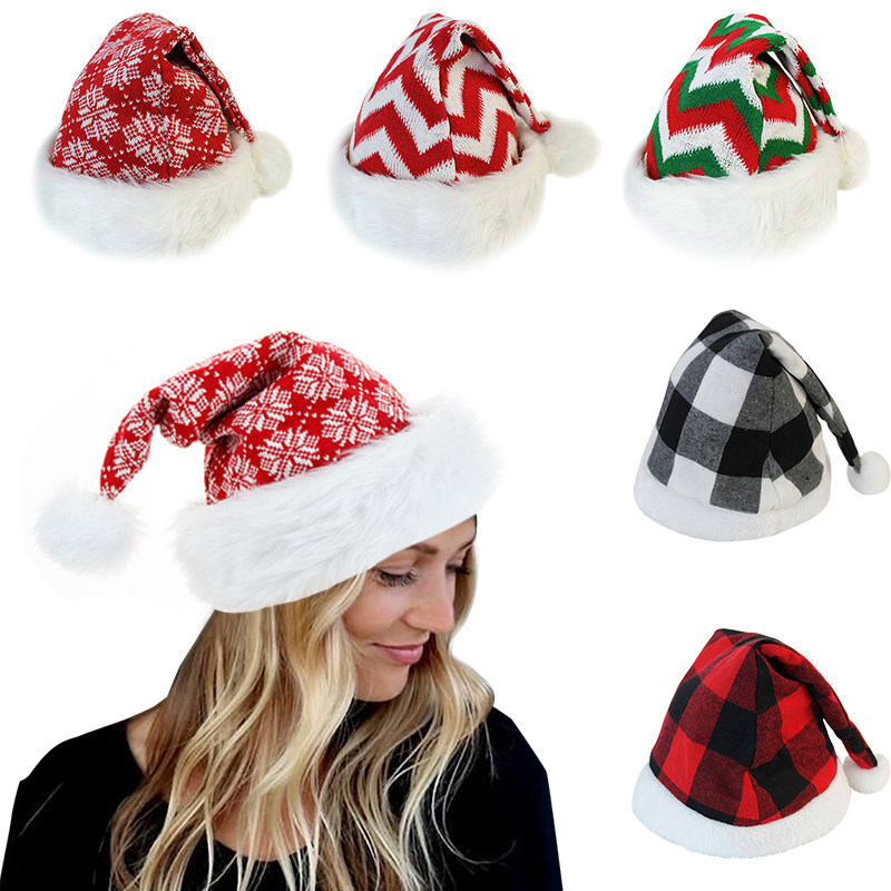 1pc plush knitted christmas hat high-quality santa claus cap
