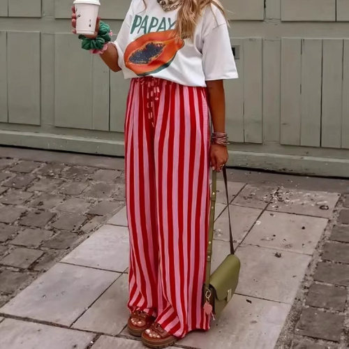 Women's Loose Casual Fashion ntrast lor Stripe Printed Strai