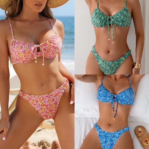 2026 Printed Steel Rim Set Three-point Bikini Vacation Swim