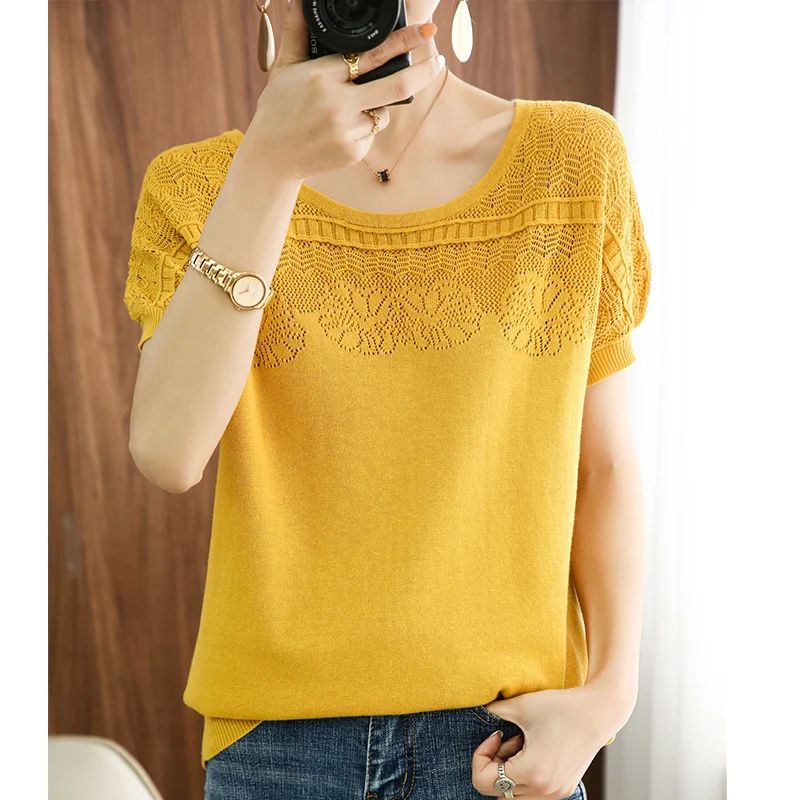 T-shirt Women's summer new 100% cotton round neck pullover s