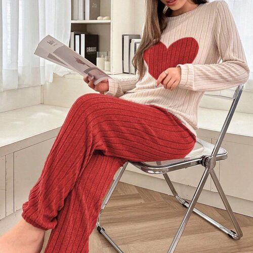 Love Pattern lor Matching Women's Suit Soft Trousers Home Cl