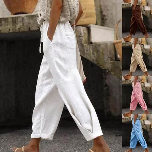 Women's Pants tton Linen Solid lor Fashion Casual Daily Side