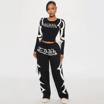 Fc1427 Sports Print ntrast lor Fashion Suit Women's Two-piec