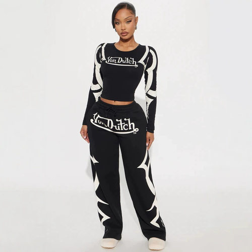 Fc1427 Sports Print ntrast lor Fashion Suit Women's Two-piec