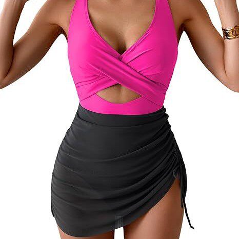 2026 One-piece Swimsuit lor-block Sexy Cross-strap Swimwear