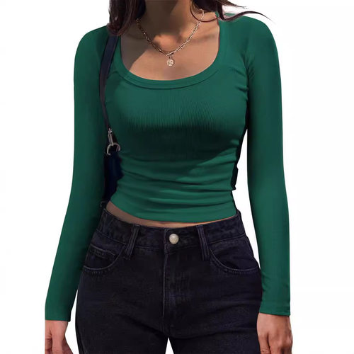 2026 Thread Pit Strip Slim Square Neck T-shirt Women's T-shi