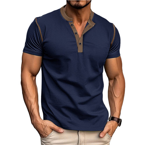 2026 Men's Solid lor Short Sleeve Henry Shirt American T-shi