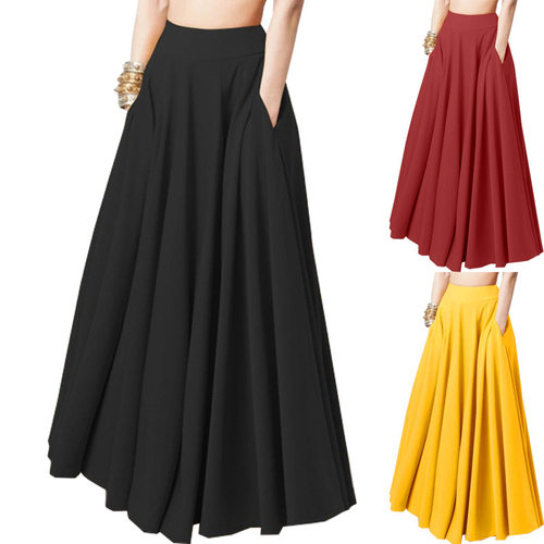 2026 Solid lor Maxi Skirt Pleated Skirt Elastic Waist