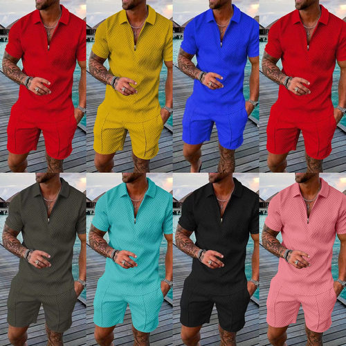 Men’s Printed Shirt Set, Lapel llar, Short Sleeves, Pullove