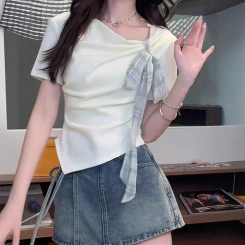 Korean Style High-end Irregular Swing llar Short-sleeved T-s