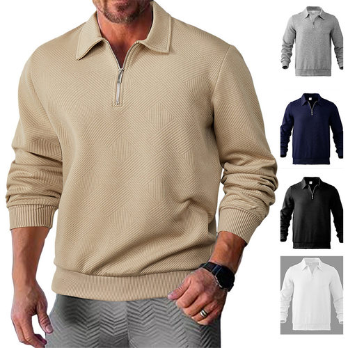 Men's Short Sleeve Half Zip Jacquard Lar