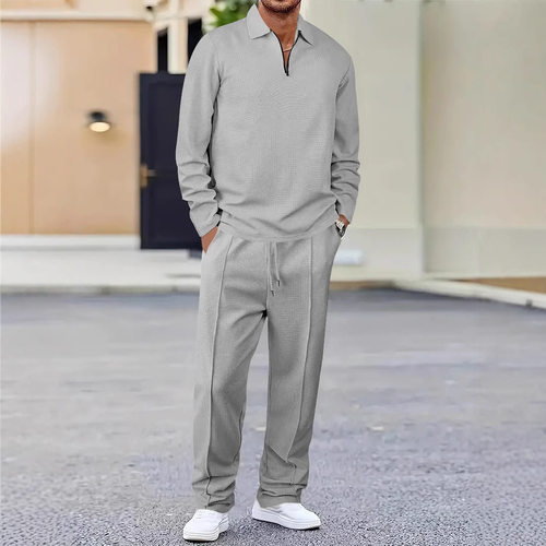 Men's Solid lor Lasel Zipper Trousers Casual Set European Si