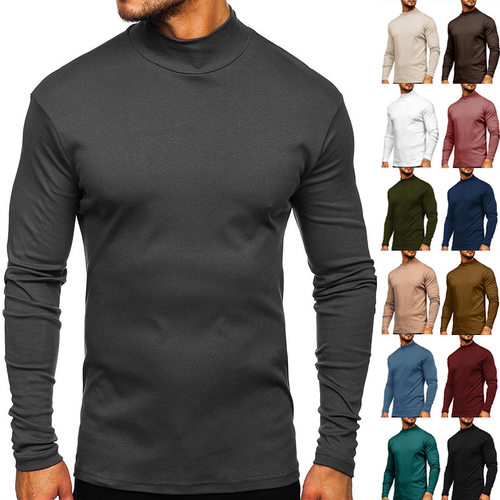 Men's Thickened Warm T-shirt Men's tton Fit Half-high llar