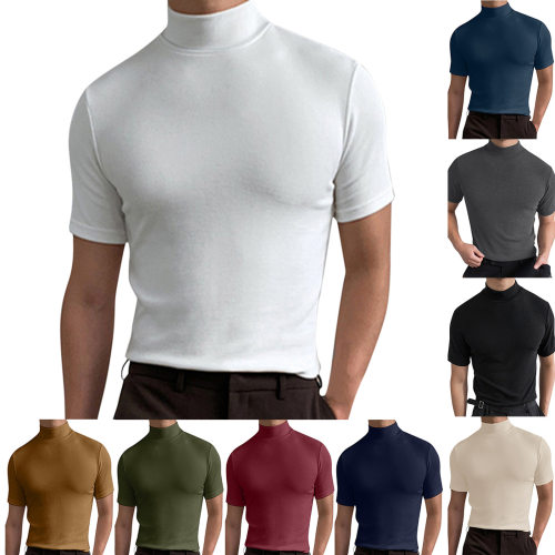 023 Men's High llar T-shirt Men's Solid lor
