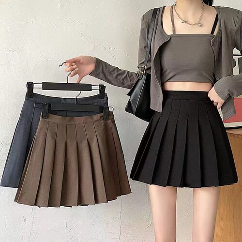 Safety Pants + Zipper + Button Pleated Skirt Jk Uniform Kore