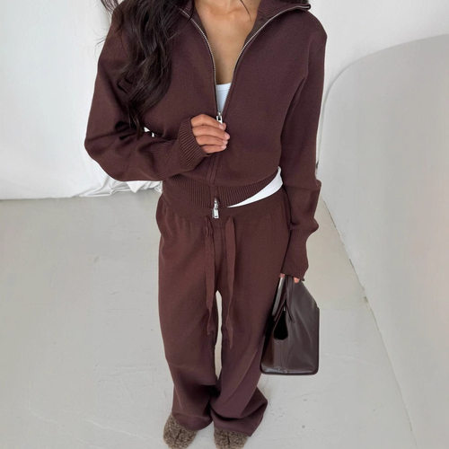 2026 Solid lor Inner Knitted Two-piece Set Women's High-leve