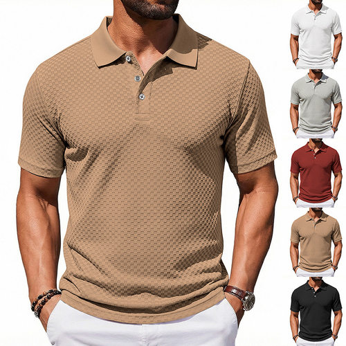 Men's Station Men's Business Texture Sretch Short Sleeve Las