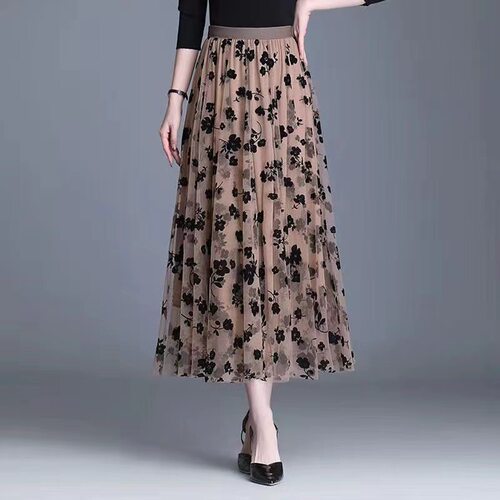 Double-sided Flocked Mesh Women's Slim Mid-length High-waist