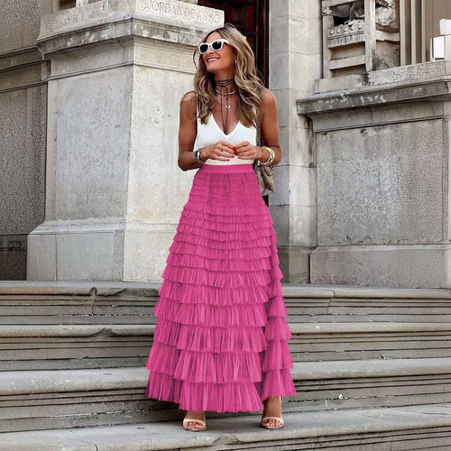 French Long Skirt, Feminine, Elegant, Solid lor, High Waiste