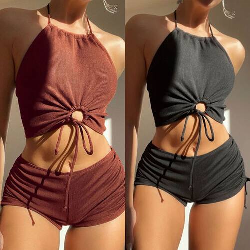 Bikini 2026 High-waisted Halter Strap Split Swimsuit For Wom