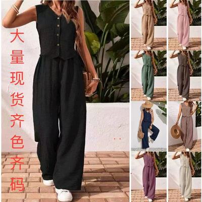 2026 Solid lor Casual mmuter Front Buckle Vest And Trouser S