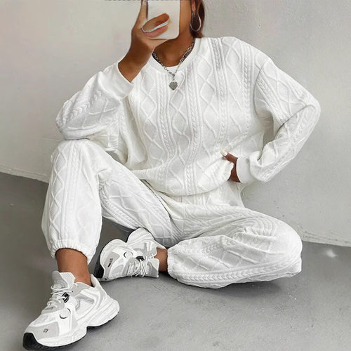 2026 Women's Fashion Threaded Jacquard Trousers Casual Two-p