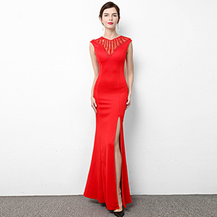 鱼尾连衣裙 长款 晚礼服女性感修身 包臀开叉夜店主持人年会名媛晚装