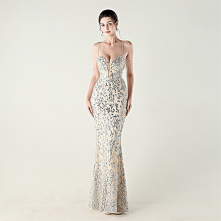 晚礼服女高级感重要场合漂亮独特气质名媛宴会长款吊带鱼尾连衣裙