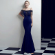 高端大气奢华一字肩晚礼服女气质高级感高贵优雅主持人宴会连衣裙