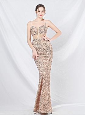 气质名媛宴会晚礼服女轻奢高级感宫廷风重工亮闪闪长款鱼尾连衣裙