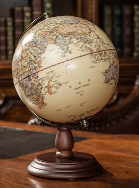 天屿 20/25/32cm仿古3D立体浮雕地球仪美式复古办公室书桌世界地图教学摆件儿童礼物小中大号led发光夜灯礼物